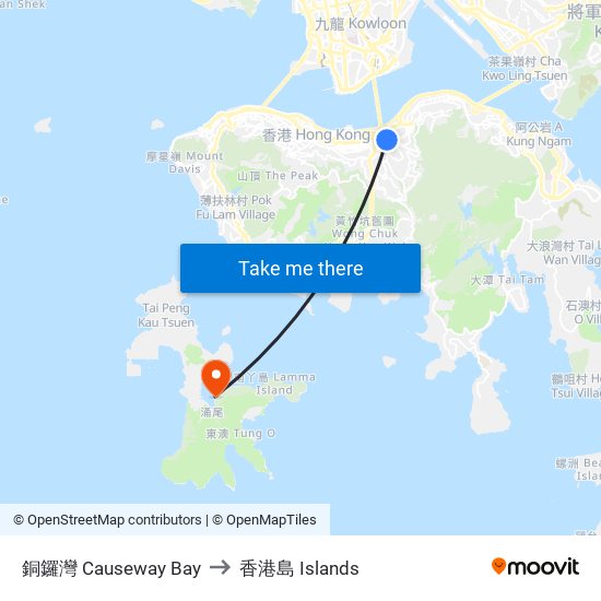 銅鑼灣 Causeway Bay to 香港島 Islands map