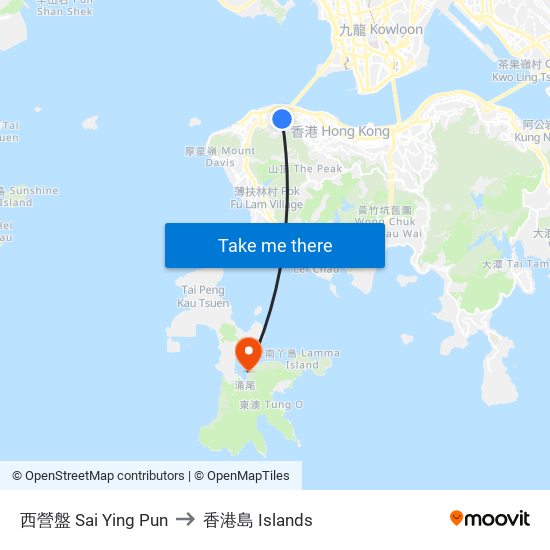 西營盤 Sai Ying Pun to 香港島 Islands map