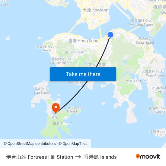炮台山站 Fortress Hill Station to 香港島 Islands map