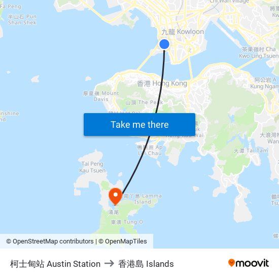 柯士甸站 Austin Station to 香港島 Islands map