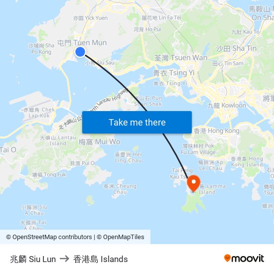兆麟 Siu Lun to 香港島 Islands map