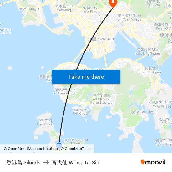 香港島 Islands to 黃大仙 Wong Tai Sin map