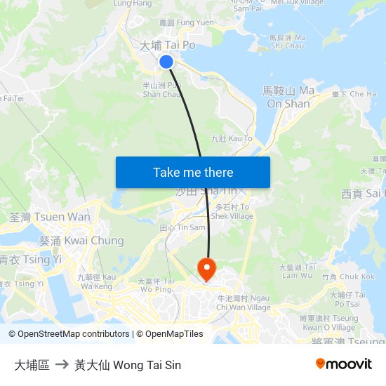 大埔區 to 黃大仙 Wong Tai Sin map