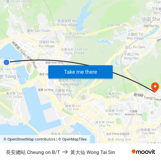 長安總站 Cheung on B/T to 黃大仙 Wong Tai Sin map