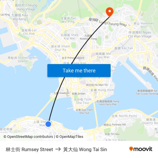 林士街 Rumsey Street to 黃大仙 Wong Tai Sin map