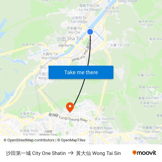 沙田第一城 City One Shatin to 黃大仙 Wong Tai Sin map