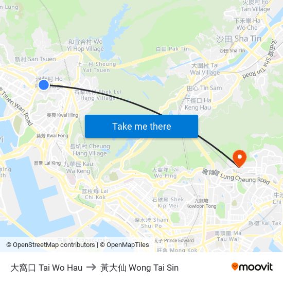 大窩口 Tai Wo Hau to 黃大仙 Wong Tai Sin map