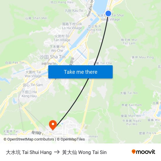 大水坑 Tai Shui Hang to 黃大仙 Wong Tai Sin map