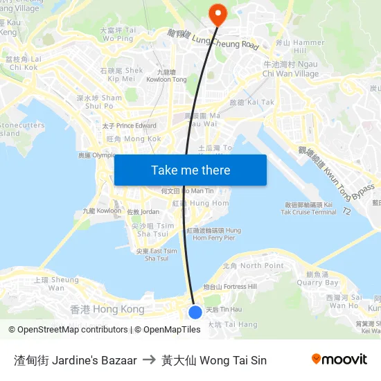 渣甸街 Jardine's Bazaar to 黃大仙 Wong Tai Sin map