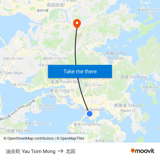 油尖旺 Yau Tsim Mong to 北區 map