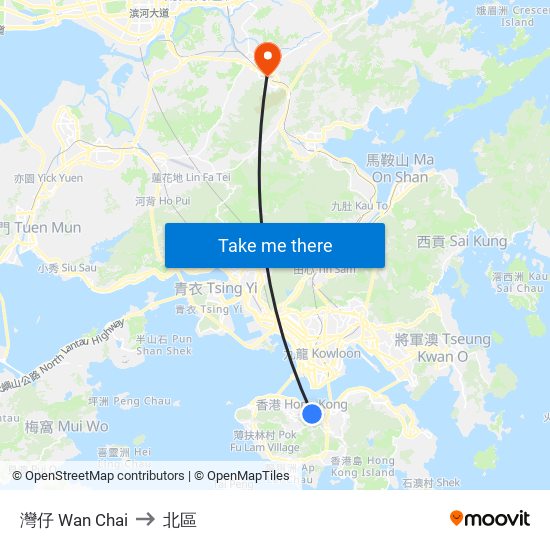 灣仔 Wan Chai to 北區 map
