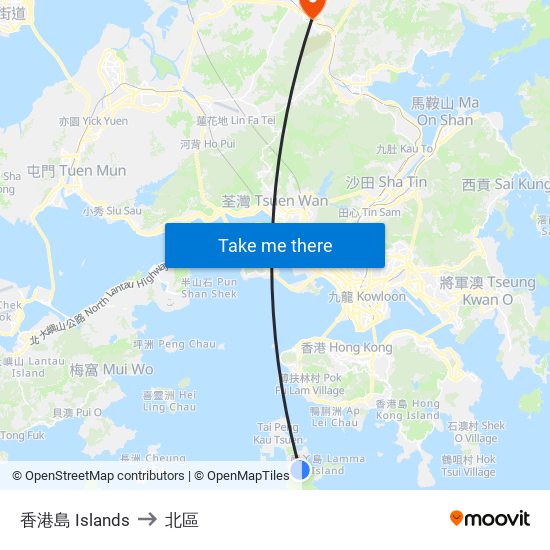 香港島 Islands to 北區 map