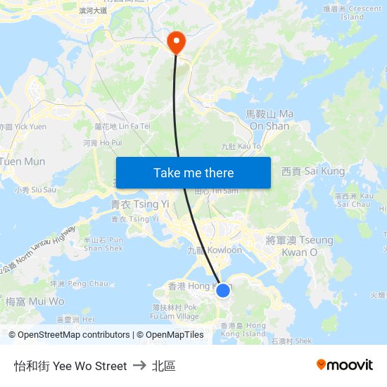 怡和街 Yee Wo Street to 北區 map