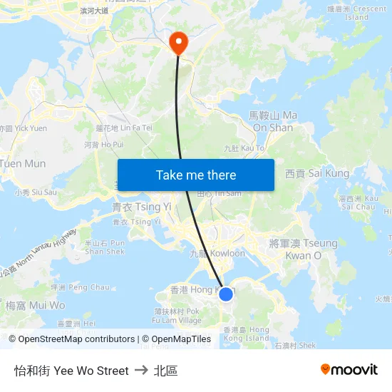 怡和街 Yee Wo Street to 北區 map