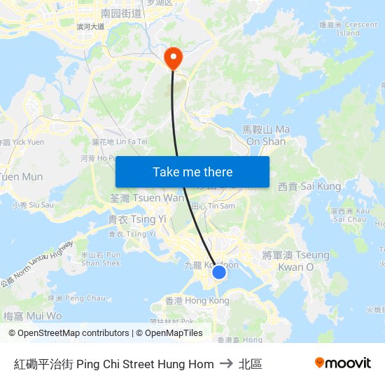 紅磡平治街 Ping Chi Street Hung Hom to 北區 map