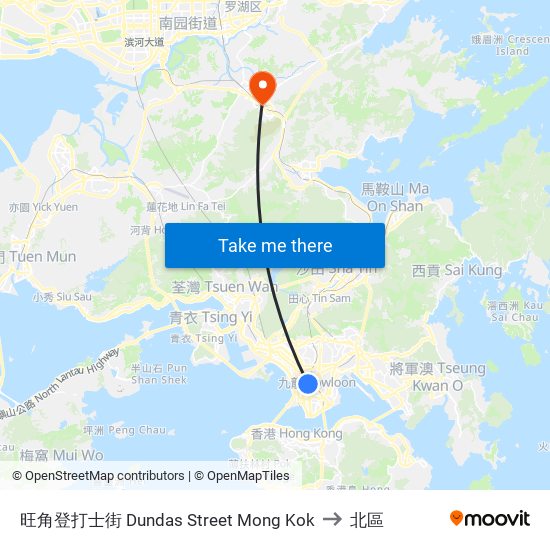 旺角登打士街 Dundas Street Mong Kok to 北區 map