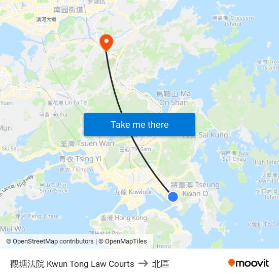 觀塘法院 Kwun Tong Law Courts to 北區 map