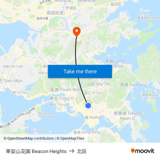 畢架山花園 Beacon Heights to 北區 map