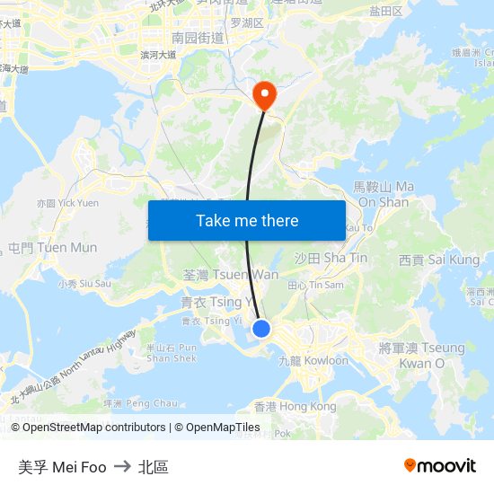 美孚 Mei Foo to 北區 map