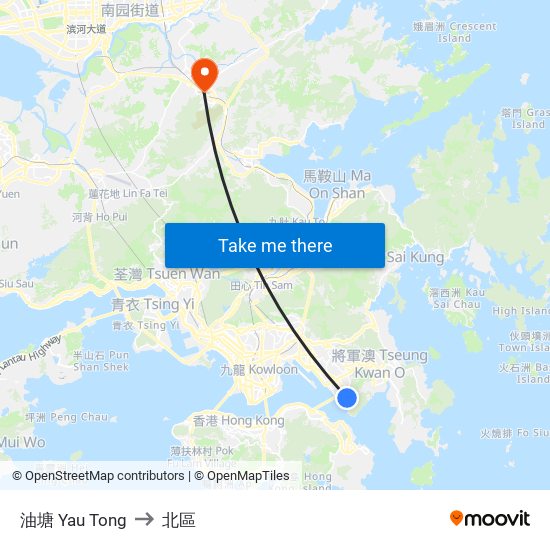 油塘 Yau Tong to 北區 map