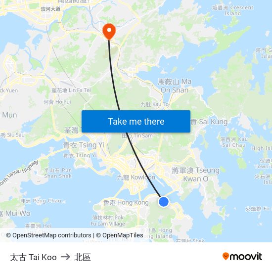 太古 Tai Koo to 北區 map