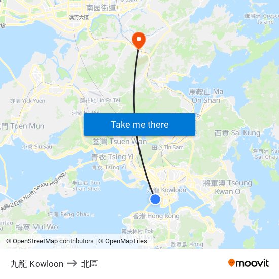 九龍 Kowloon to 北區 map