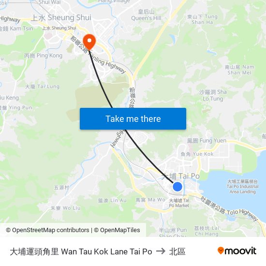 大埔運頭角里 Wan Tau Kok Lane Tai Po to 北區 map