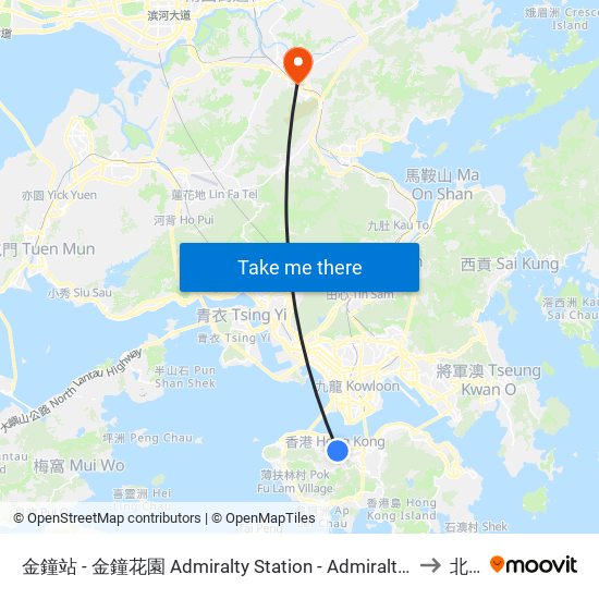 金鐘站 Admiralty Station to 北區 map