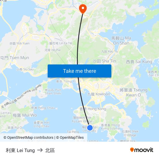 利東 Lei Tung to 北區 map