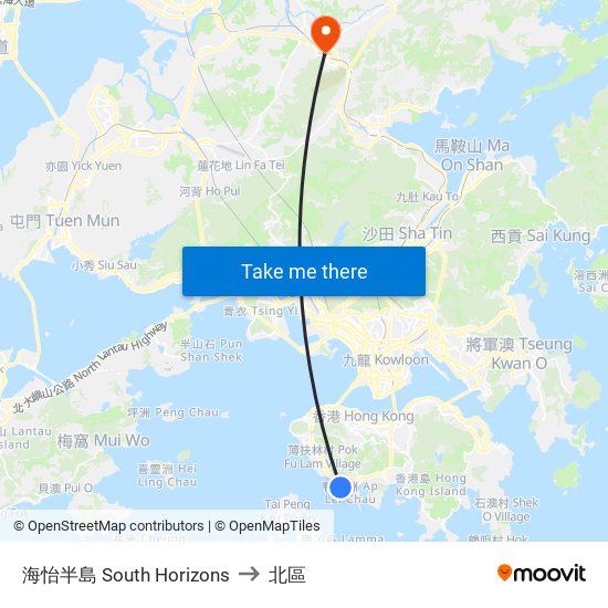 海怡半島 South Horizons to 北區 map