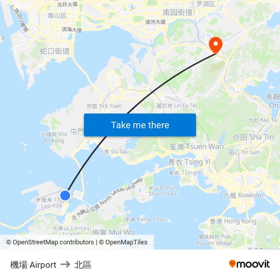 機場 Airport to 北區 map