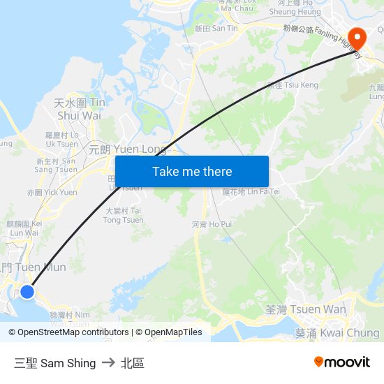 三聖 Sam Shing to 北區 map