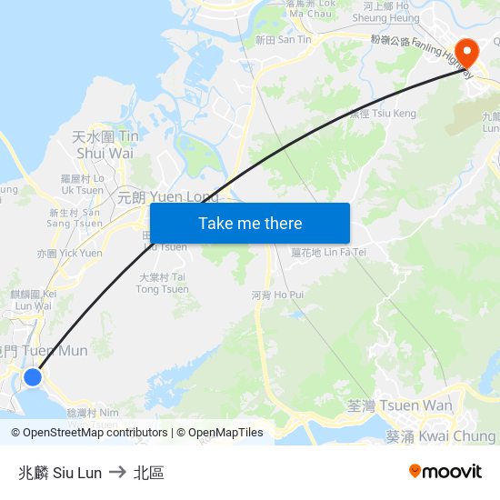 兆麟 Siu Lun to 北區 map
