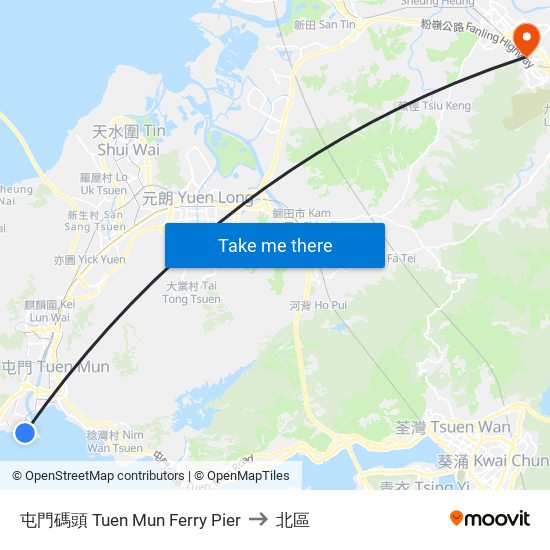 屯門碼頭 Tuen Mun Ferry Pier to 北區 map
