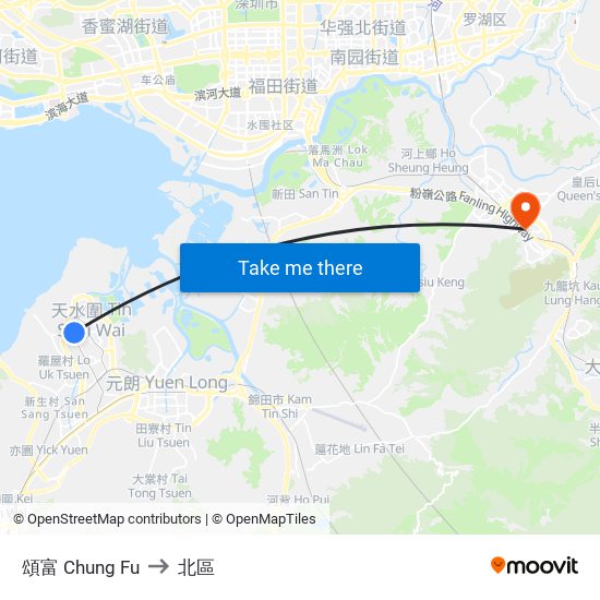 頌富 Chung Fu to 北區 map