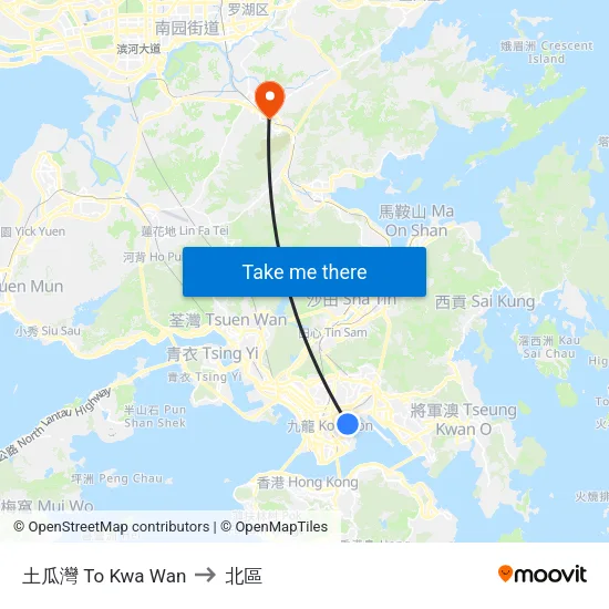 土瓜灣 To Kwa Wan to 北區 map