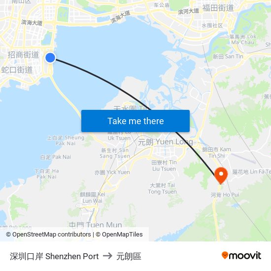 深圳口岸 Shenzhen Port to 元朗區 map