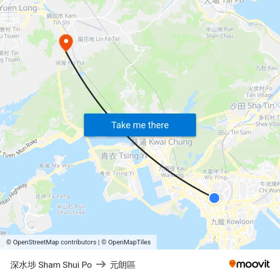 深水埗 Sham Shui Po to 元朗區 map