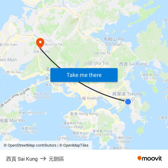 西貢 Sai Kung to 元朗區 map