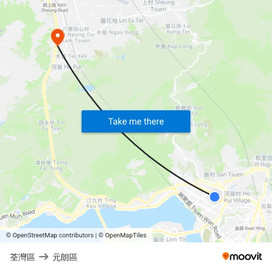 荃灣區 to 元朗區 map