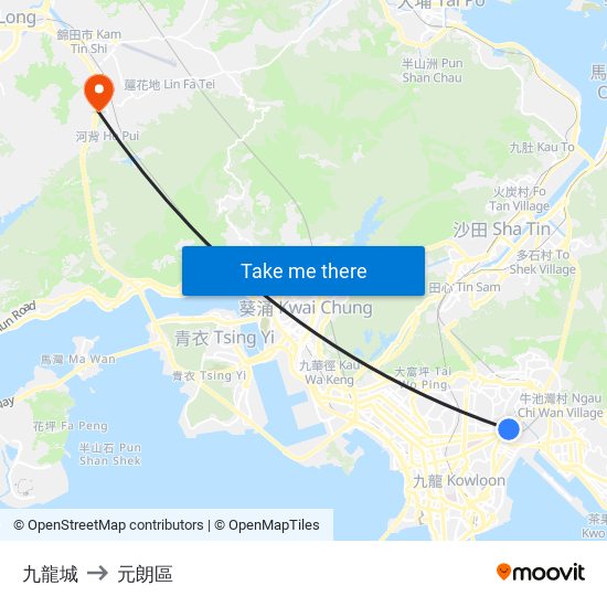 九龍城 to 元朗區 map
