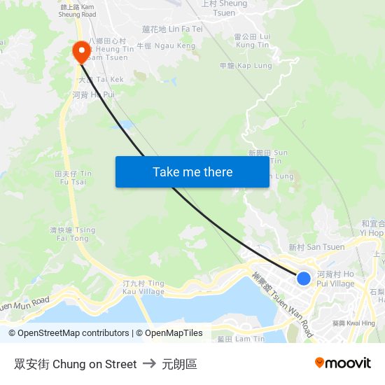 荃灣眾安街 Chung on Street Tsuen Wan to 元朗區 map