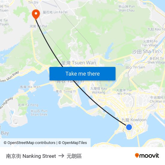 南京街 Nanking Street to 元朗區 map