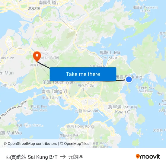 西貢總站 Sai Kung B/T to 元朗區 map