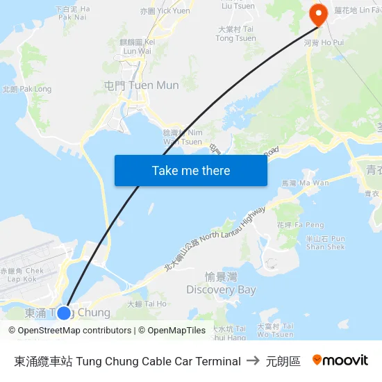 東涌纜車站 Tung Chung Cable Car Terminal to 元朗區 map