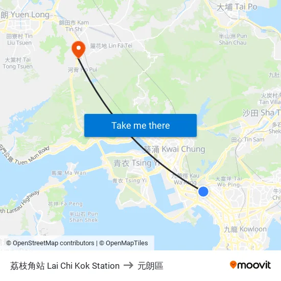 荔枝角站 Lai Chi Kok Station to 元朗區 map