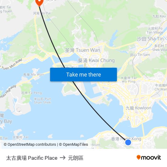 太古廣場 Pacific Place to 元朗區 map