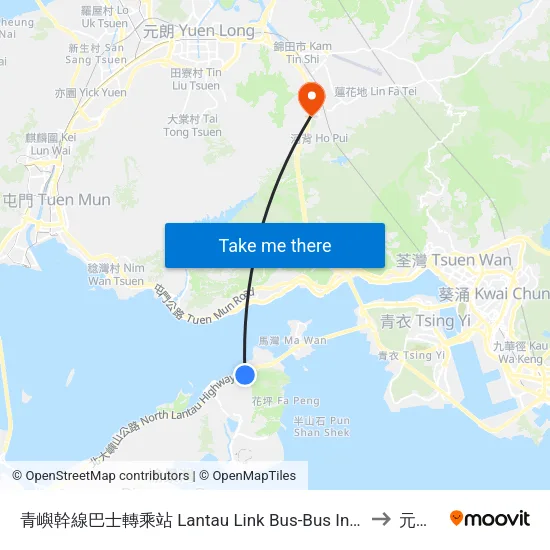 青嶼幹線巴士轉乘站 Lantau Link Bus-Bus Interchange to 元朗區 map