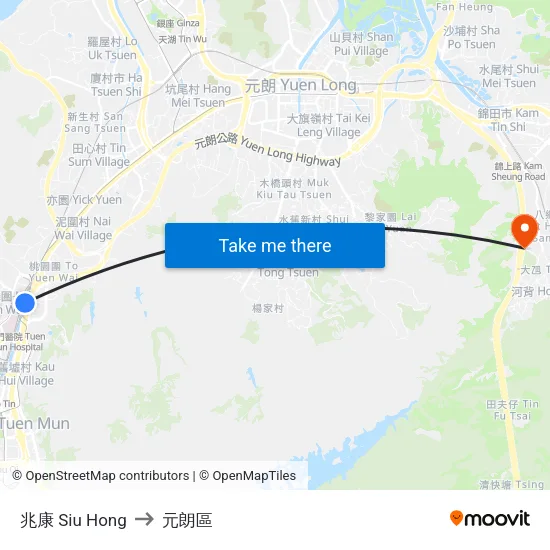 兆康 Siu Hong to 元朗區 map