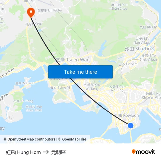 紅磡 Hung Hom to 元朗區 map